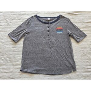 Volcom Gray Heathered Henley TShirt Sunset Graphic Short Sleeve Women M
